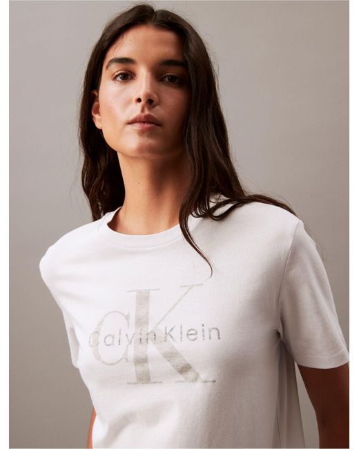 Calvin Klein Brown Layered Monogram Logo Graphic Classic Crewneck T-shirt