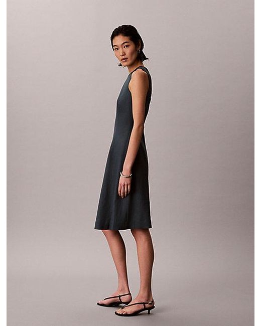 Calvin Klein Multicolor Jeans Linen Blend Sleeveless Midi Dress