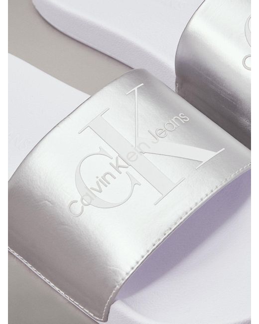Calvin Klein Metallic Pearlised Logo Sliders