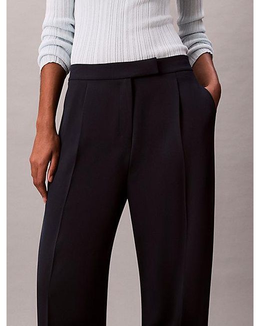 Calvin Klein White Soft Crepe Pleated Trousers