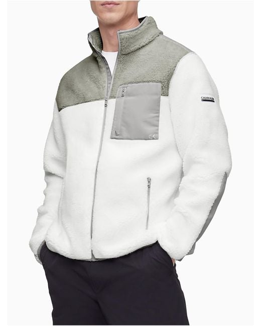 Calvin Klein Performance Polar Fleece Colorblock Jacket in White/ Stone