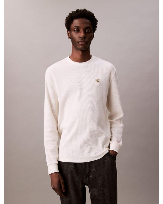 Calvin Klein White Long Sleeve Waffle T-Shirt for men