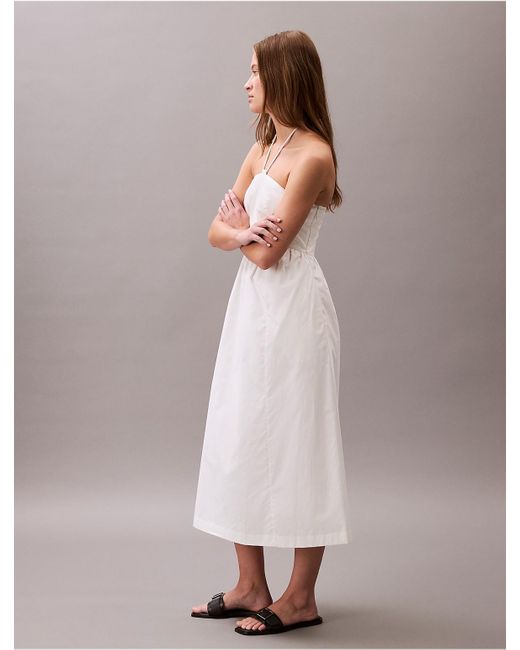 Calvin Klein Cotton Twill Halter Dress in Pink | Lyst
