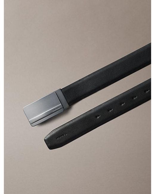 Calvin Klein Black Full Grain Leather Plaque Buckle Belt for men