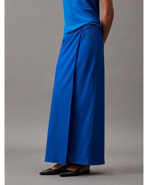Calvin Klein Blue Crepe Maxi Wrap Skirt