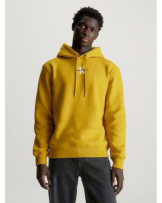 Calvin Klein Monogram Fleece Hoodie in het Yellow voor heren