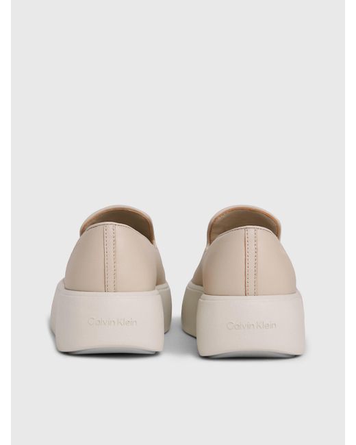 Calvin Klein Natural Leather Platform Slip-on Shoes