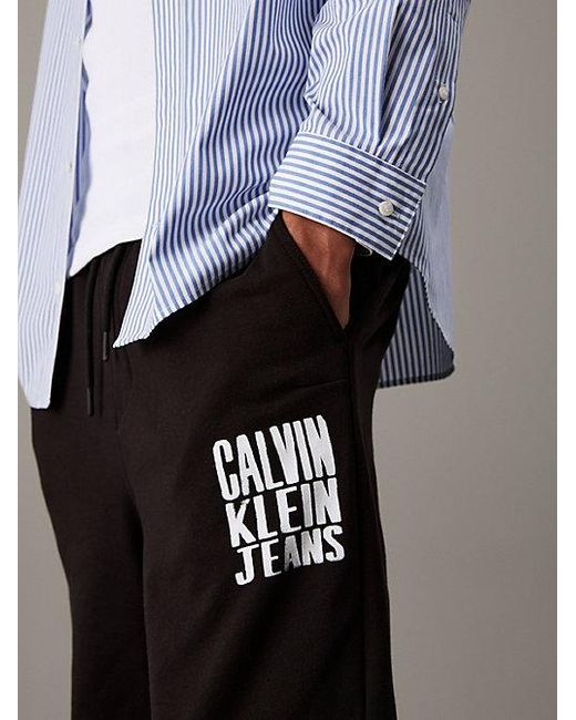 Calvin Klein Black Jeans Cotton Terry Logo Joggers for men
