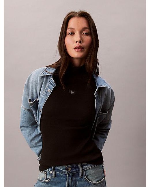 Calvin Klein Black Jeans Ribbed Cotton Turtleneck Top