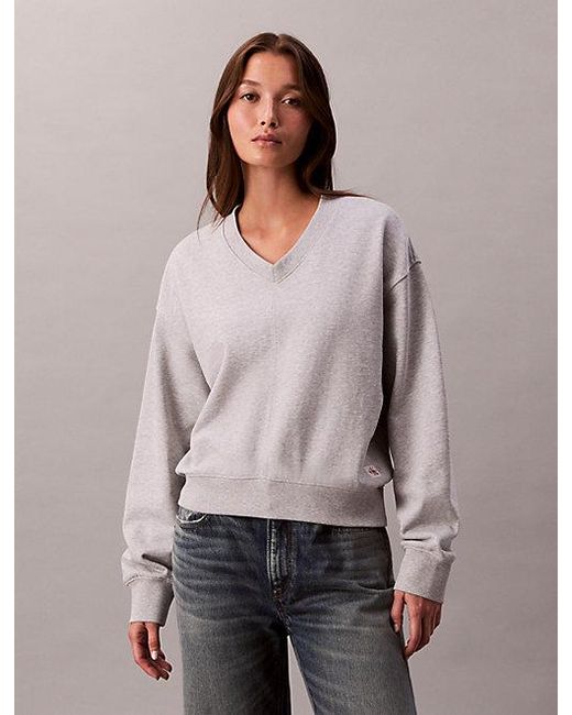 Calvin Klein Gray Jeans Relaxed Woven Monologo French Terry Sweatshirt