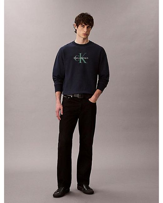 Calvin Klein Premium Badstof Relaxed Sweatshirt Met Monogram-Logo in het Blue voor heren
