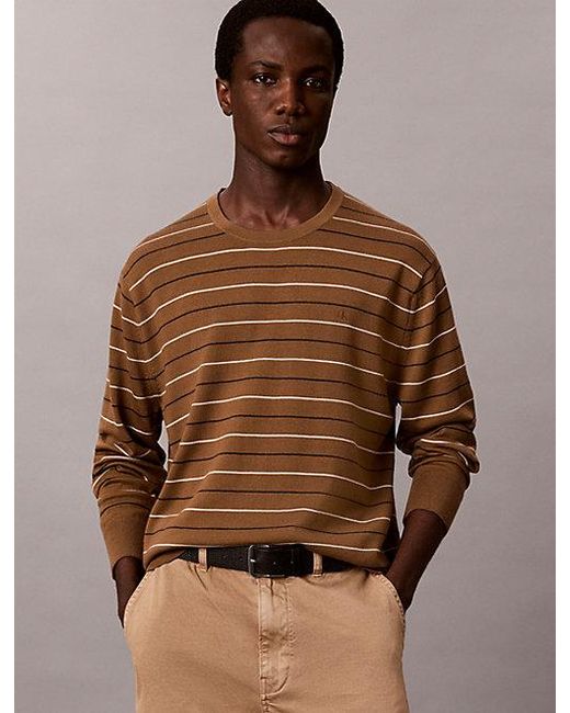 Calvin Klein Brown Merino Wool Stripe Jumper for men