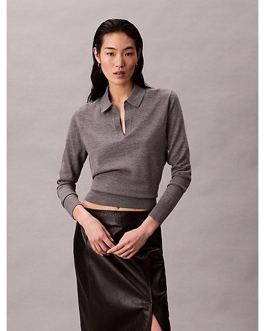 Calvin Klein Gray Merino Camp Collar Jumper