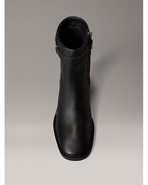Calvin Klein Black Leather Square Toe Zip Ankle Boots