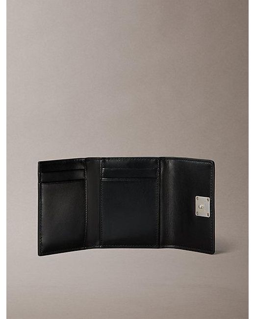 Calvin Klein Gray Monogram Logo Emblem Leather Trifold Wallet