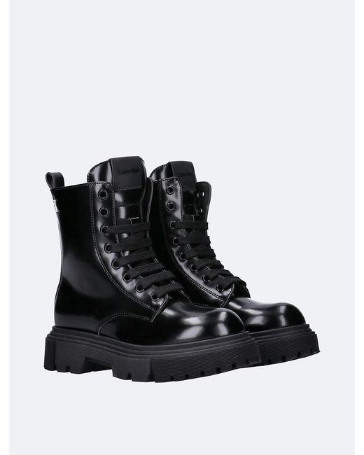 Calvin Klein Black Kids Easy-Zip Lug Lace-Up Boots