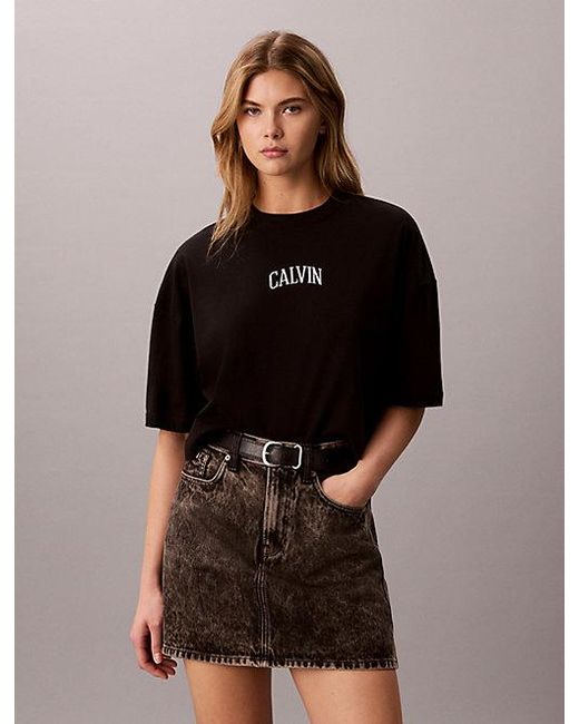 Calvin Klein Brown Jeans Cropped Varsity Logo T-Shirt