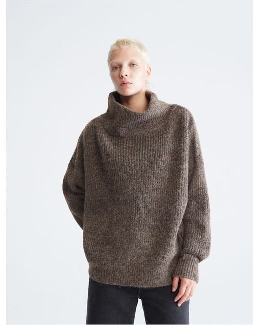 Calvin Klein Brown Oversized Ribbed Turtleneck Sweater