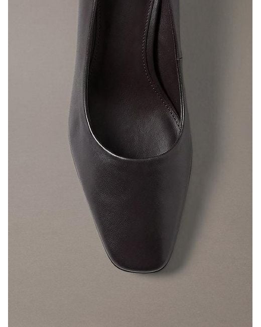 Calvin Klein Gray Leather Kitten Heel Pumps