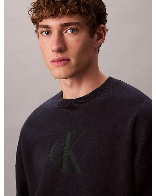 Calvin Klein Black Jeans Cotton Blend Monogram Logo Relaxed Jumper for men