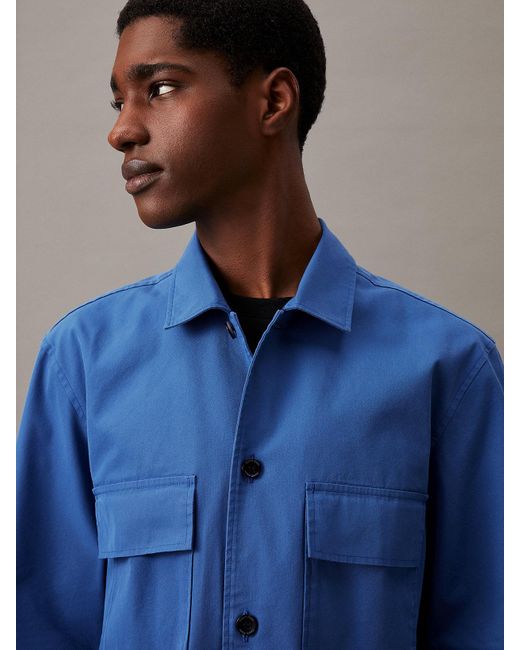Calvin Klein Blue Boxy Twill Overshirt for men