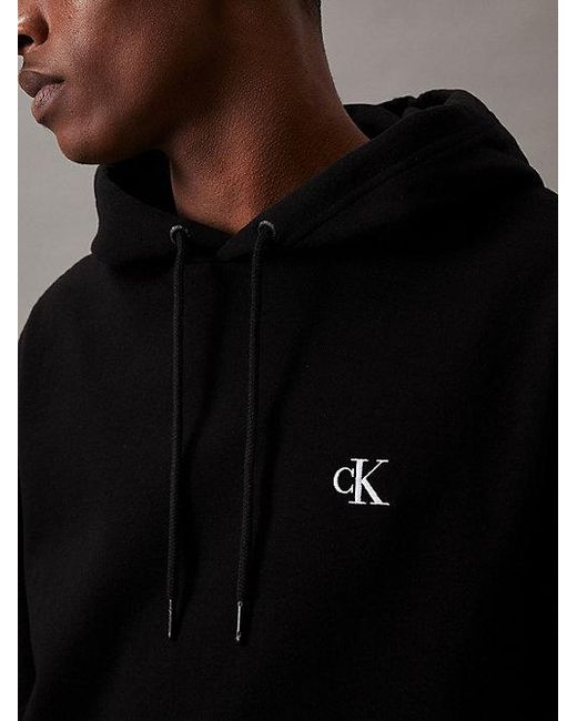 Calvin Klein Black Cotton Blend Fleece Hoodie for men