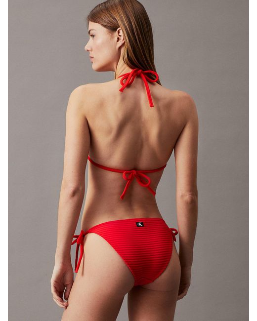 Calvin Klein Red Triangle Bikini Top - Ck Monogram Rib