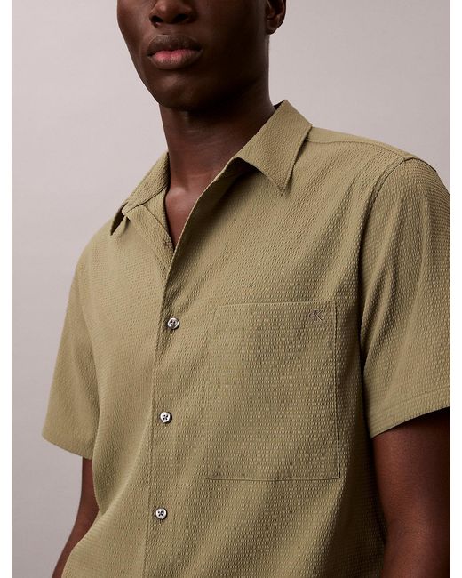 Calvin Klein Green Seersucker Short Sleeve Shirt for men
