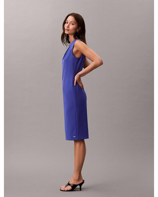 Calvin Klein Blue Stretch Crepe Sleeveless Dress