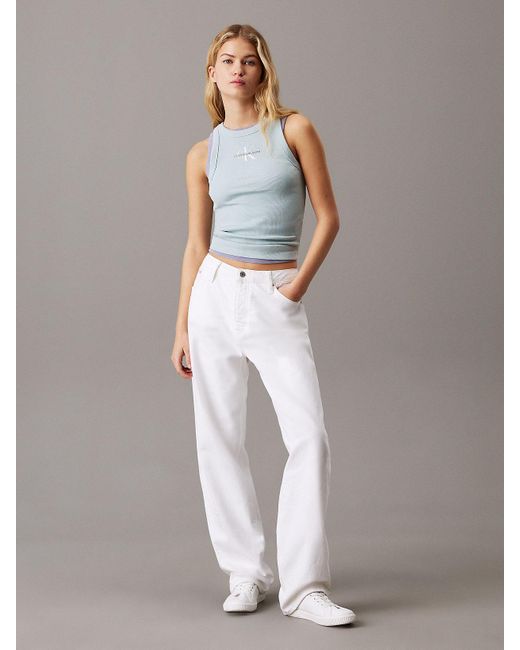 Canotta Slim A Costine Con Monogramma di Calvin Klein in Blue