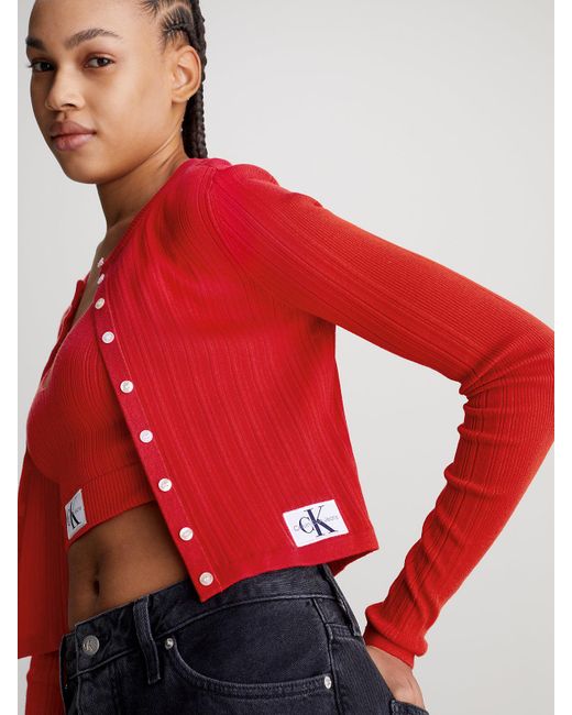 Calvin Klein Red Soft Ribbed Lyocell Cardigan