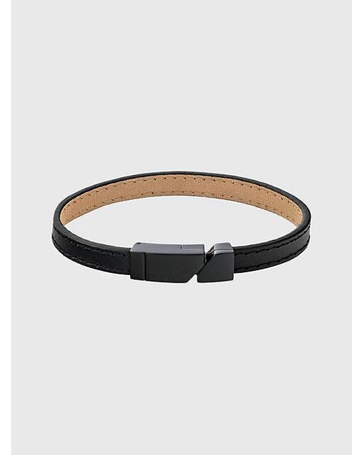 Calvin Klein Black Asymmetric Tag Leather Bracelet for men