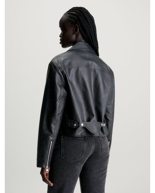 Short sleeve faux leather deals jacket
