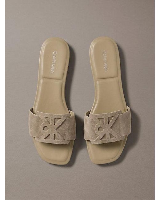 Calvin Klein Gray Ck Provence Suede Square Toe Sandals
