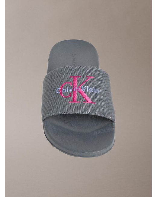 Calvin Klein Gray Canvas Contoured Logo Sliders