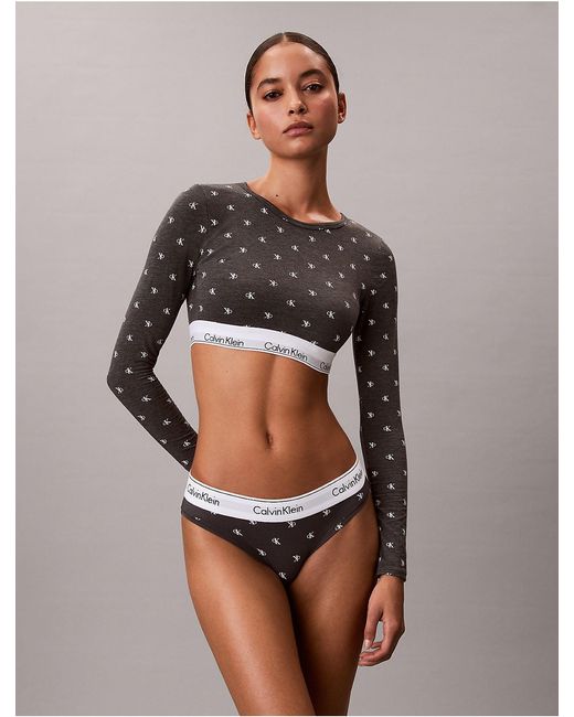 Calvin Klein Gray Icon Cotton Modal Lightly Lined Long Sleeve Tee Bralette