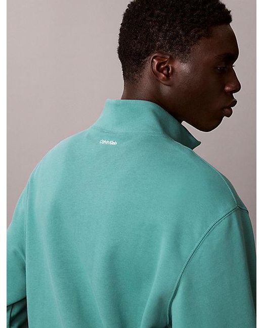 Calvin Klein Green Jeans Cotton Terry Quarter Zip Sweatshirt for men