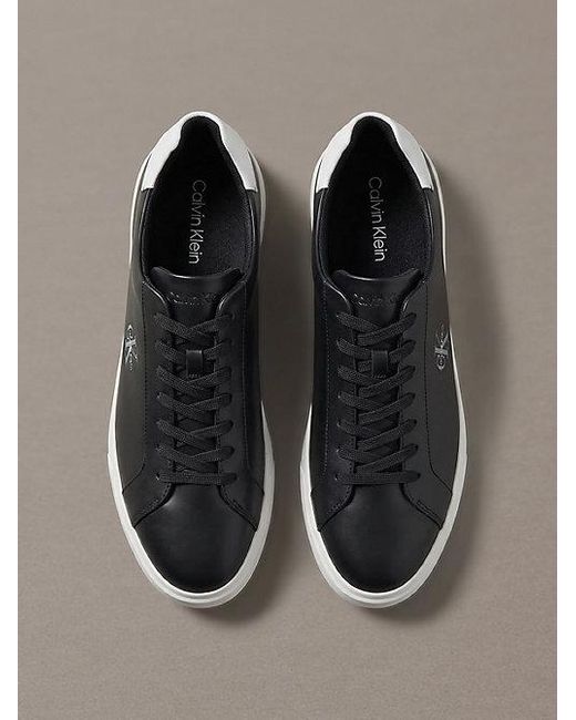 Calvin Klein Gray Leather Signature Logo Trainers for men