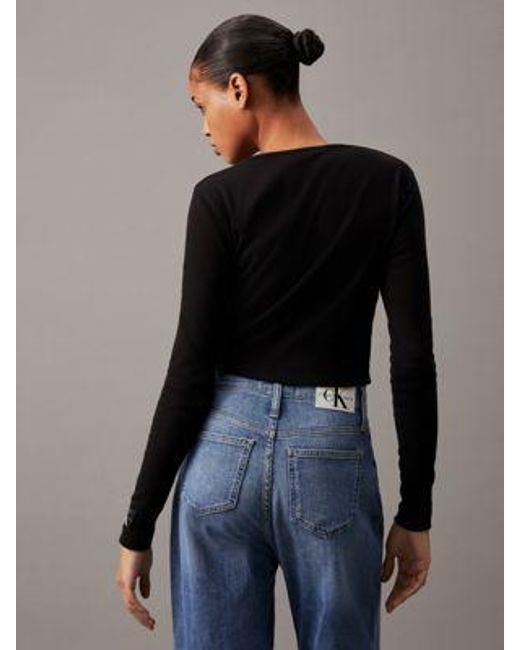 Calvin Klein Slim Vest Van Geribbeld Katoen in het Black