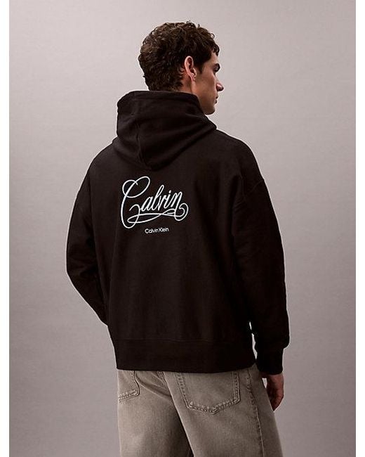 Calvin Klein Black Jeans Fleece Logo Graphic Hoodie for men