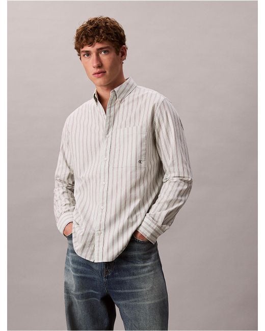Calvin Klein Gray Calvin Klein Stripe Oxford Classic Button-Down Shirt for men