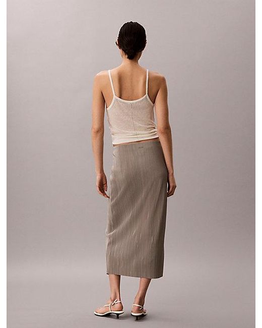 Calvin Klein Brown Draped Plissé Midi Skirt