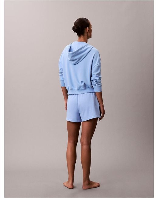 Calvin Klein Blue Cotton Terry Blend Zip Lounge Hoodie