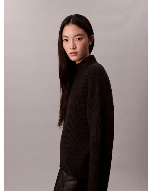 Calvin Klein Black Ribbed Chunky Relaxed Turtleneck Jumper