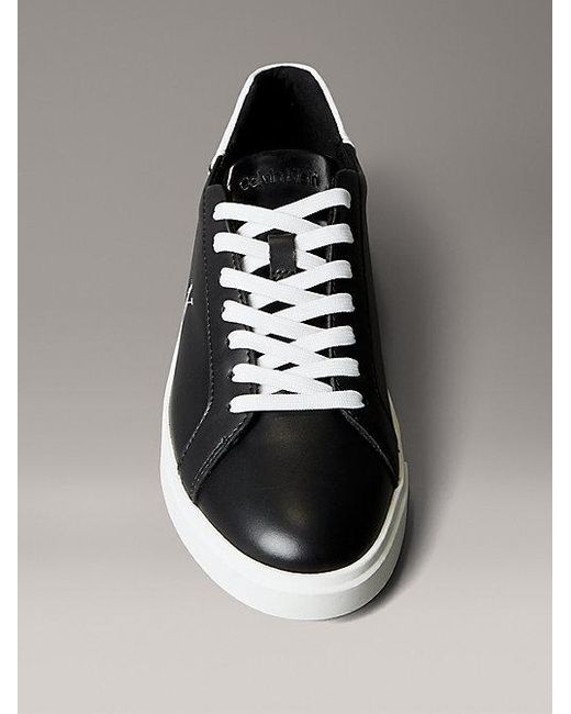Calvin Klein Signature Leren Sneakers Met Logo in het Metallic