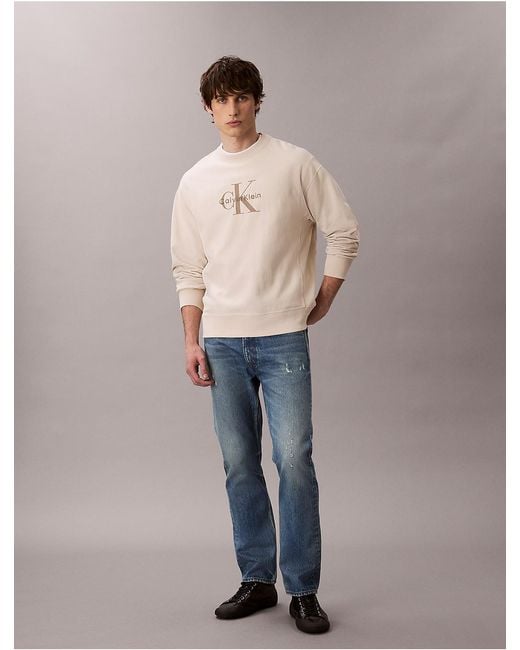 Calvin Klein Blue Premium Terry Monogram Logo Relaxed Sweatshirt for men