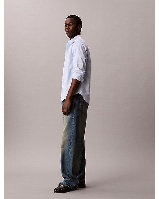 Calvin Klein Relaxed Gestreept Button-Down Overhemd in het Blue voor heren