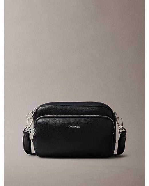 Calvin Klein Black Logo Pebbled Crossbody Camera Bag for men