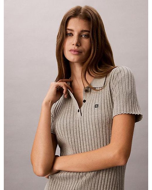 Calvin Klein Natural Jeans Ribbed Knit Flared Mini Dress