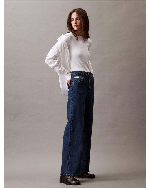 Calvin Klein Blue Ultra High Rise Wide Leg Fit Jeans